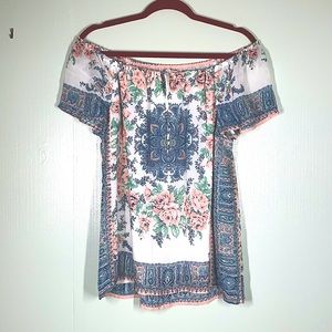 Joie silk floral print off the shoulder blouse